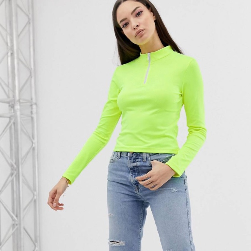 ASOS DESIGN high neck top with zip in neon green